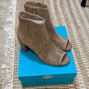 Mad Love Taupe Peep-Toe Ankle Boots